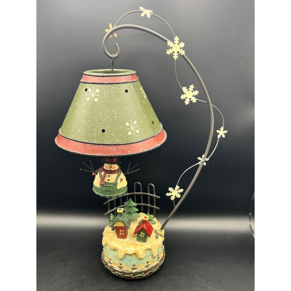 Christmas Village Snowman‎ Candle Holder Metal Lamp Shade Holiday Decor As Is